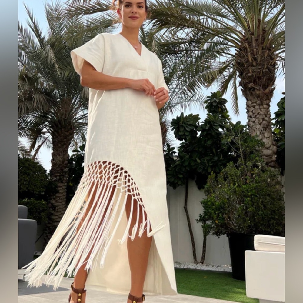 ciebon white dress side fringes sz s